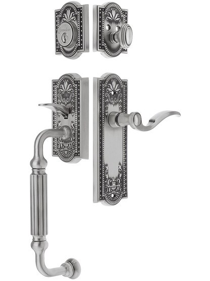 Parthenon Entry Lock Set in Antique Pewter Finish with Left-Handed Bellagio Lever and